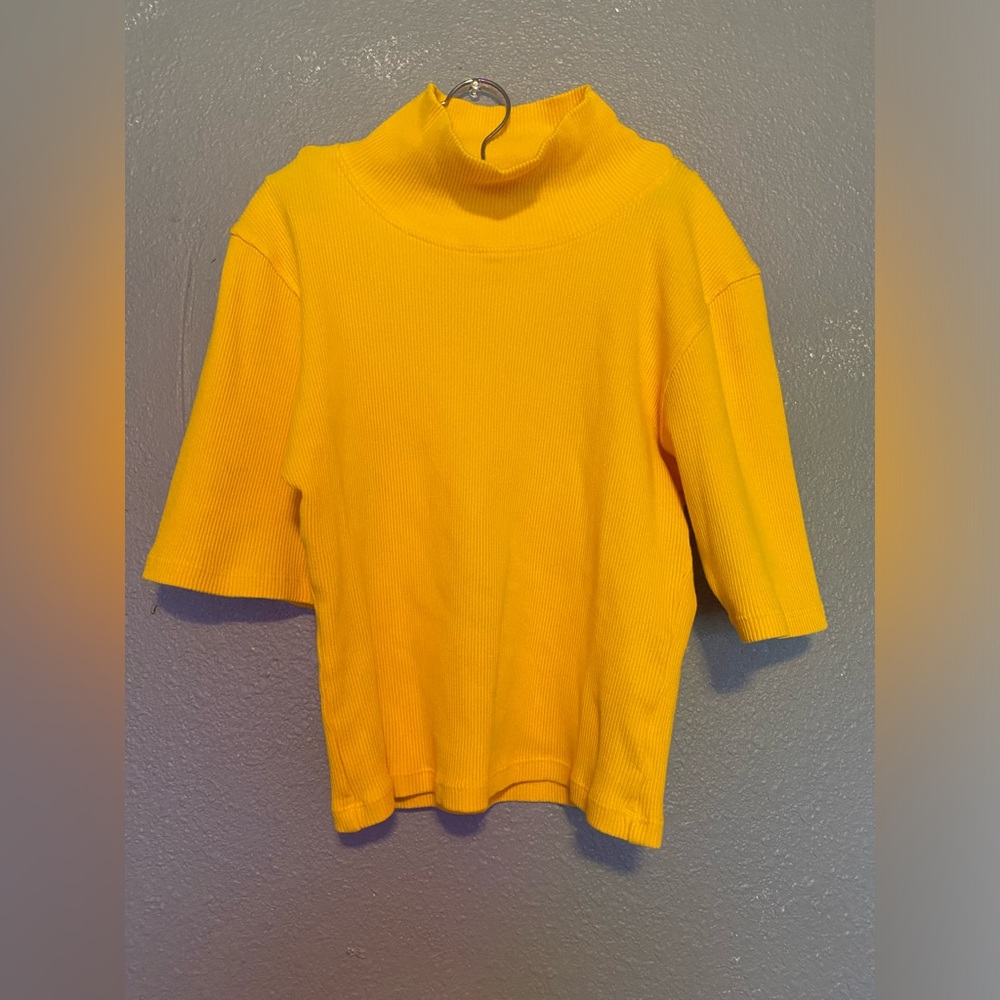 Big Bud Press SUNSHINE YELLOW ribbed short sleeved mock neck turtleneck top XS